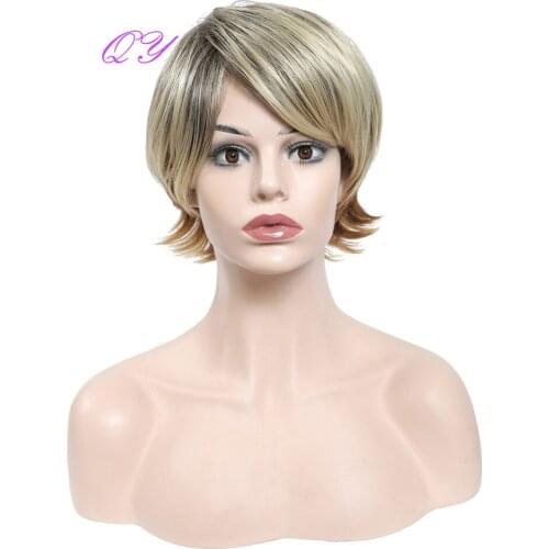 Natural Synthetic Short Women Straight Wig Golden Blond Wigs For Women High Temperature Daily Wear Multiple Hair Wigs 2021
