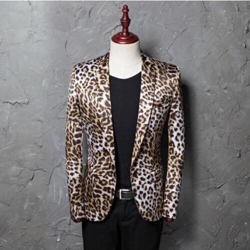 2020 Autumn And Winter Fashion Men Leopard Dress Jacket Slim Small Suit Korean Fashion Leisure Flower Suit Singer Costumes