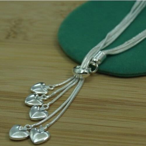 BABYLLNT 925 Silver Five Snake Chain Hearts Necklace For Women Wedding Engagement Fashion Jewelry Gift