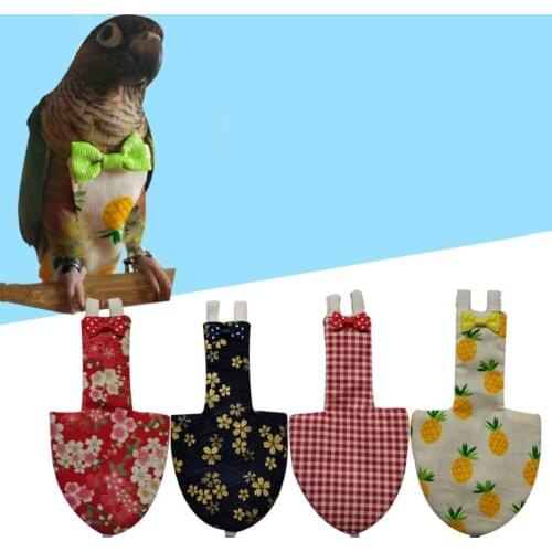 Parrot Diaper with Bowtie Cute Colorful Fruit Floral Cockatiel Pigeons Small Medium Large Pet Birds Flight Suit Clothes Washable