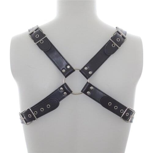 Adjustable Rivet Men PU Leather Vest Erotic BDSM Bondage Metal Rings Gay Chest Harness Adult Game Male Pole Dance Sexy Costumes