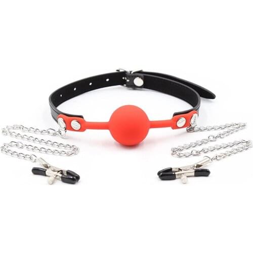 Sex Toys for Women Bdsm Toys Bondage Equipment Silicone Gag Ball Oral Fixation Stuffed with Nipple Clamps BDSM Bondage Adult Toy