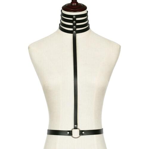 Womens Waist Belts Punk Harajuku Leather Body Straps Harness Neck Choker Adjustable