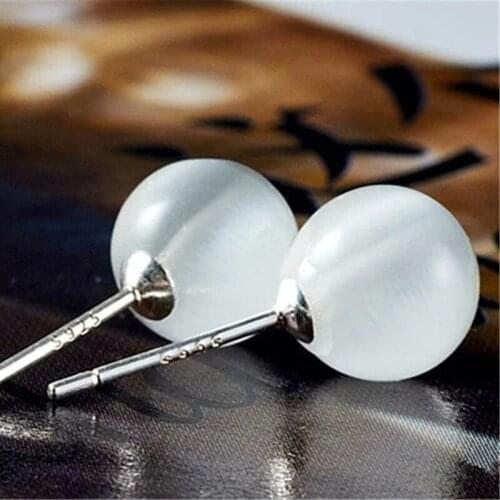 1 Pair Womens Simple White Opal Bead Ear Stud Earrings Ladies Fashion Jewelry E0553