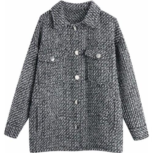 Nice Vintage Woman Black Loose Plaid Textured Shirt Coats New Spring Autumn Chic Ladies Oversized Outwear Female Casual Jacket