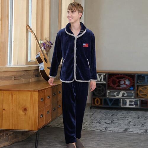 Winter Mens Pajama Keep Warm Thick Coral Fleece Men Pajamas Sets of Sleep Tops & Bottoms Flannel Sleepwear Thermal Nightclothes