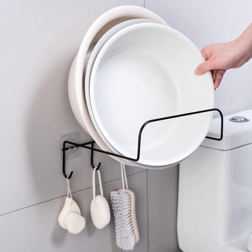 1PC Washbasin Holder No Punching Bathroom Wall Mounted Wash Basin Storage Racks With Hooks