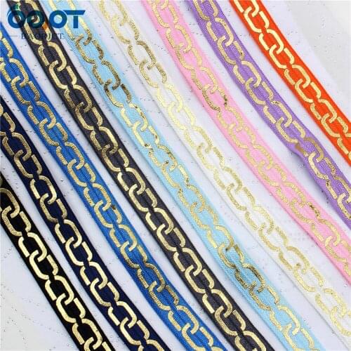 10yards 5/8''geometric bronzing Ribbon Elastic Foldover Elastics Stretch Hair Ties Headbands for Baby Girls Hair Bow E-20428-819
