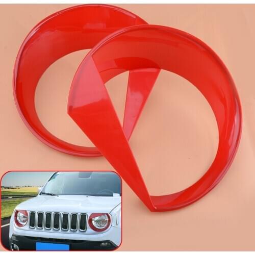 CITALL 2Pcs Red Birds Eyes Style Headlight Lamp Trim Bezel Cover Decoration Fit for Jeep Renegade 2016 2017 2018
