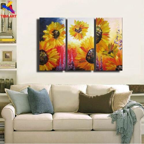 3Panels Sunflowers Picture Hand Painted Modern Abstract Oil Painting on Canvas Large Wall Art Gift Unframed Home Decor JYJATH044