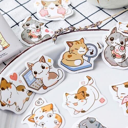 45 Pcs/box New Cute Cat Mini Sticker Scrapbooking Notebook Phone Self Adhesive Sticker Flakes School Office Stationery Supplies