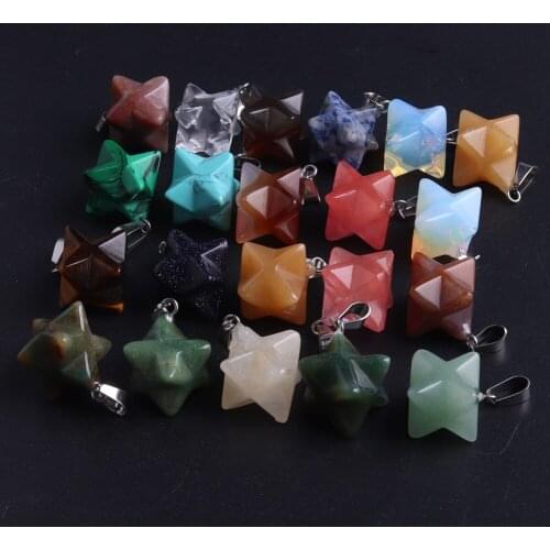 50pcs/lot High Quality Merkaba Star Natural Stone Necklace Pendants Jewelry Meditation Chakra Reiki Healing Energy Pendants