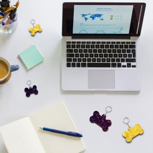 6 Pieces Dog Bone Shaped Silicone Mold Set DIY Round Keychain Epoxy Resin Mould Dog Tag Pendant Casting Mold with Blank M2EA