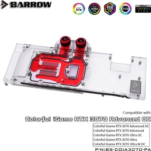 Barrow GPU Water Cooling Block For Colorful iGame RTX 3070 Advanced/Ultra OC,5V,Support Original Back Plate Mount,BS-COIA3070-PA