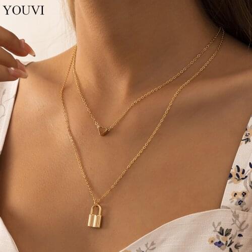 YOUVI Goth Tiny Heart Initial Lock Pedant Necklace Set for Women Choker Necklace Charms Men Collar Jewelry Gift