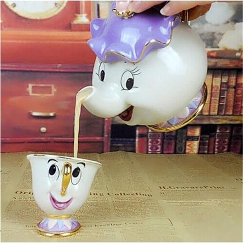 Cartoon Beauty and The Beast Tea pot Mug Mrs Potts Chip Tea Pot Archie Ceramic Cup One Set Lovely Christmas Gift Home Decoration