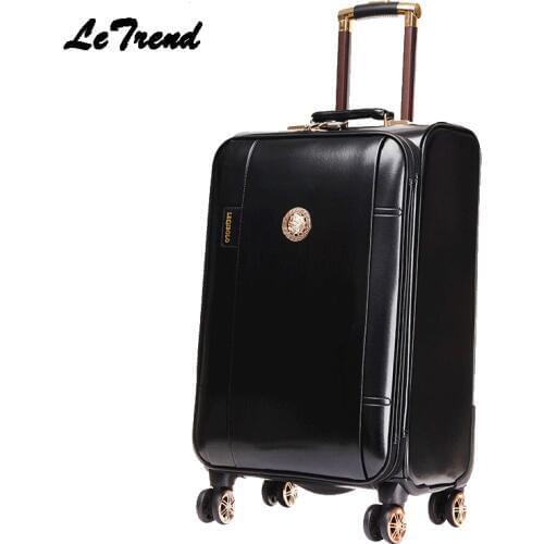 Letrend Business Leather Rolling Luggage Spinner Wheels Suitcases Men Trolley PU Korean Trunk Cabin Luggage Women Travel Bag 20