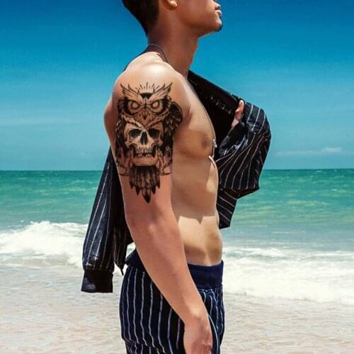 Skull Owl Feathers Black Temporary Tattoo Sticker Wings Cross Waterproof Tattoos Sharp Claws Body Art Arm Fake Tatoos Men Women