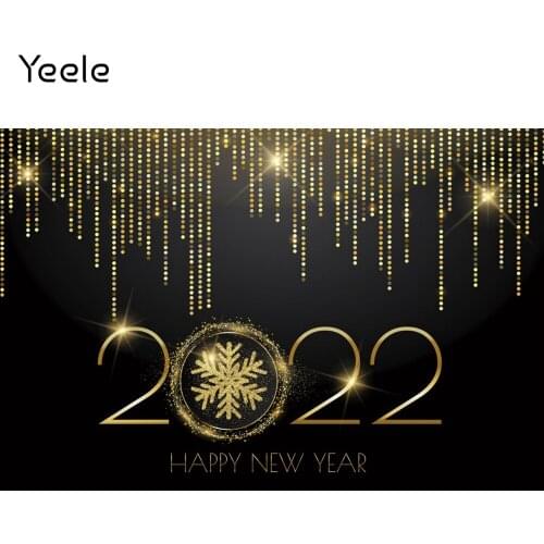 Yeele 2022 Happy NEW Year Photocall Gold Glitters Snowflake Photography Backdrop Backgrounds For Photo Studio