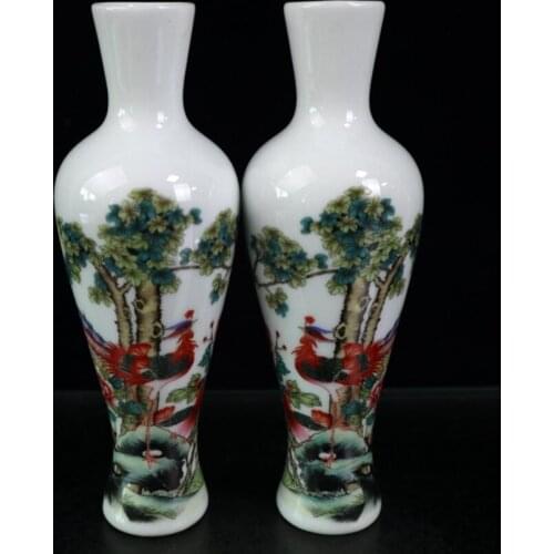 China Pastel ceramic Phoenix vase crafts statue A pair