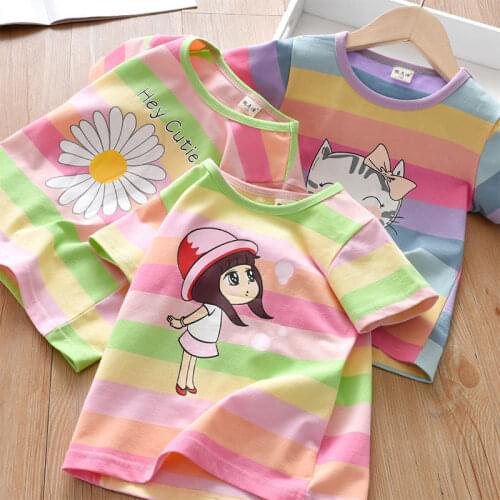 Girls' summer clothes 2021 new childrens cotton short-sleeved baby tops for little girls cartoon bottoming shirts P4422