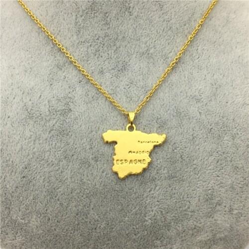 LPHZQH Spain Map Pendant Necklace Women Trendy Charm Collar Jewelry Accessory Chain Choker Necklace Gift Gold Color