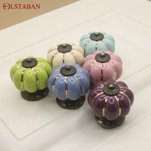 LSTABAN Single Hole Round Ceramic Hand-painted Art European-style Modern Minimalist Drawer Handle Cabinet Wardrobe Door Handle