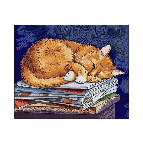 M.P-The Lazy Cat on the Book Counted Cross Stitch 11CT 14CT 18CT DIY Chinese Cross Stitch Kits Embroidery Needlework Sets