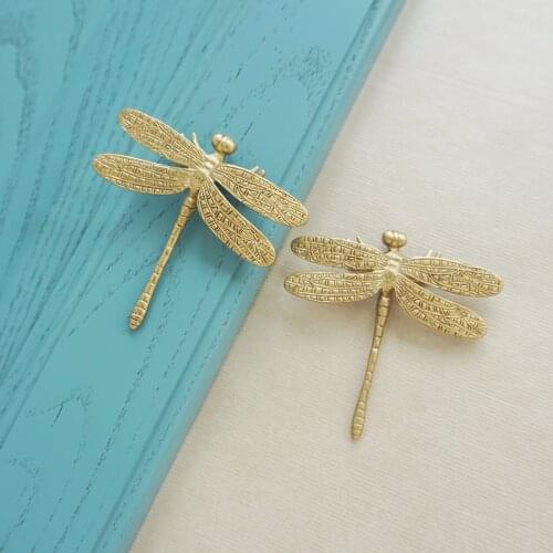 Dragonfly Shape Cabinet Handles Brass Knobs for Drawer Dresser Wardrobe Gold Kitchen Door Handle Home Decor Furniture Hardware