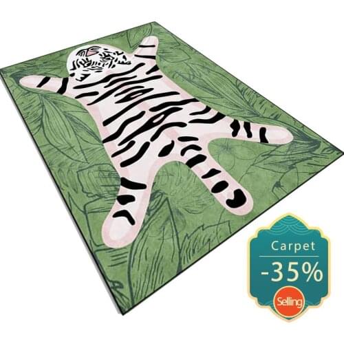 Area Rug Fashion Modern Cartoon Imitation Tiger Leather Living Room Carpet Green Plant Leaf Pattern Home Bedroom Floor Mats 2021