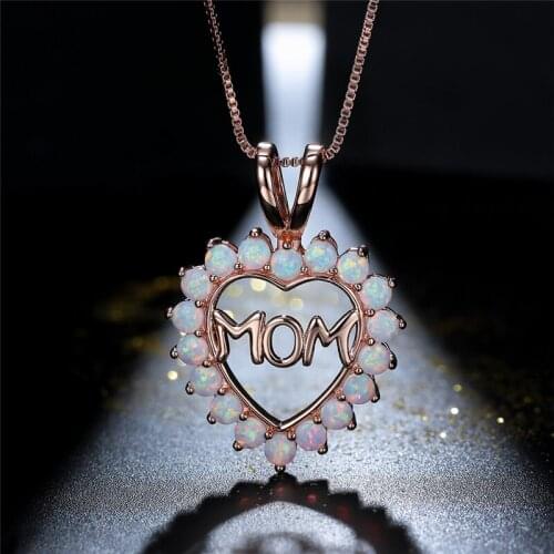 Trendy Female Love Heart Chain Necklace Rose Gold Silver Color Wedding Necklace Vintage Letter Mom Pendant Necklaces For Women