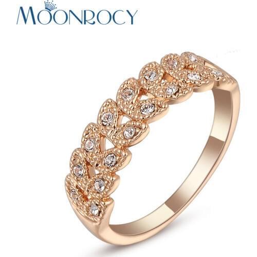 MOONROCY Cubic Zirconia Rings Rose Gold Color Crystal Ring Vintage Jewelry Wholesale for Women Girls Gift Dropshipping