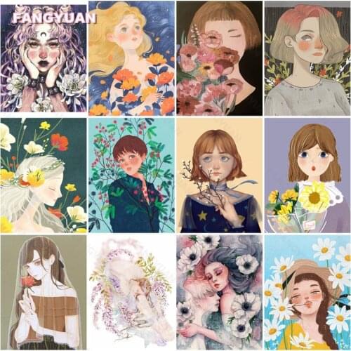 Diamond Painting Kit Hand Drawn Illustration Long Hair Flowers Maiden Cross Stitch Kits Diamond Mosaic Needlework Crafts Artwork