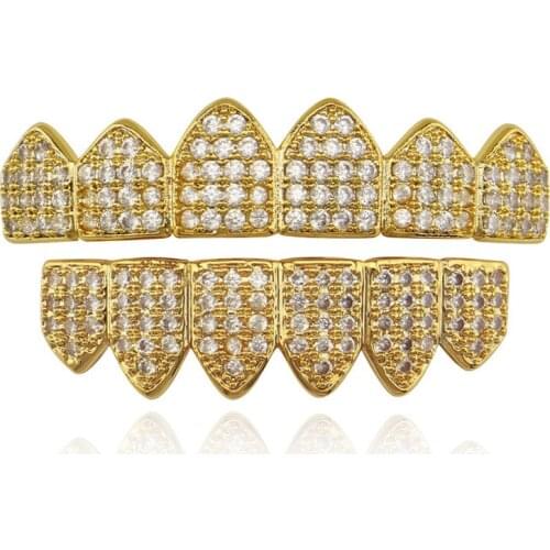Iced Out Teeth Grillz Micro Pave Cubic Zircon Top & Bottom Teeth Grills Set Hip Hop Dental Grills Body Jewelry