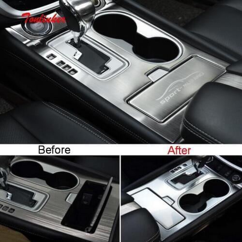 Tonlinker Interior Gear/Watercup Position Cover Sticker for Nissan Murano 2015-18 Car styling 2PCS Stainless steel Cover sticker