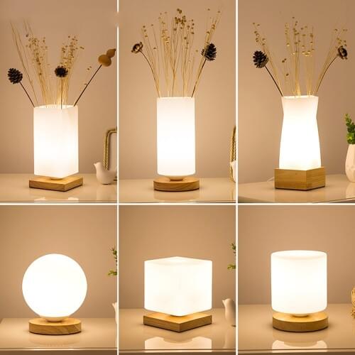 Wood+Glass Table Lights Modern Simplicity Style Desk Decoration Reading Lamp Bedroom Bedside Night Light