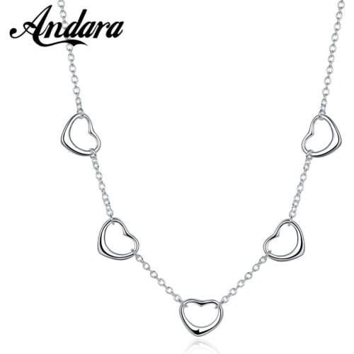 New 925 Silver Necklace Five Heart Pendant Necklace For Woman Wedding Wedding Jewelry Gift