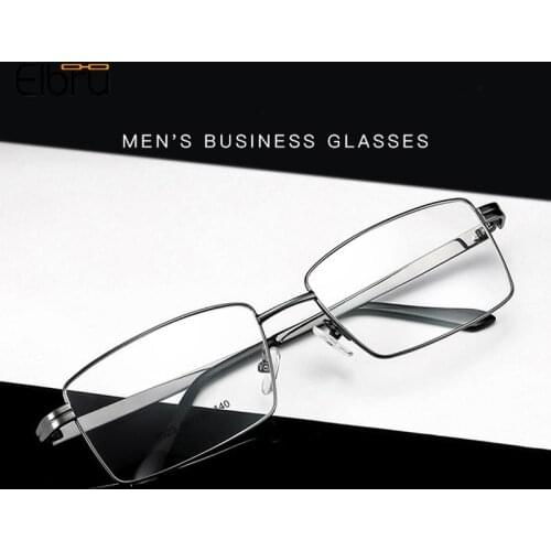 Elbru Titanium Alloy Glasses Electroplated Metal Spectacle Frame Flat Mirror Presbyopia Frame Retro Square Business Men Glasses