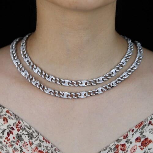 Hip Hop Bling Coffee Bean Iced Out CZ Pig Nose 2:1 Rhinestone Charm Link cuban womens rap dancer fashion jewelry Chain Necklace