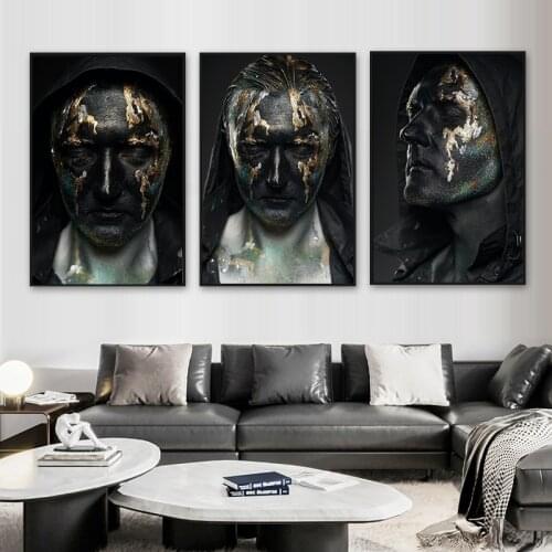 Modern Art Canvas Painting African Black Gold Man Posters and Prints Scandinavian Wall Art Pictures For Living Room Home Decor