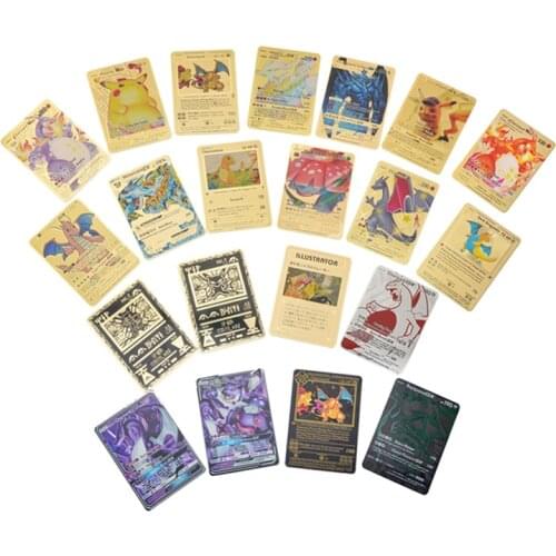 Pokemon Toys Anime Game Gold Battle Metal Card Charizard Pikachu Mew Collection Series Card Action Character Model Children Gift