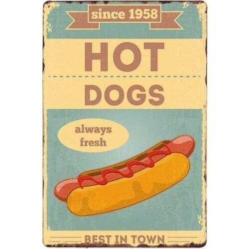 Hot Dog Poster Vintage Metal Tin Signs Food Europe Restaurant Decorative Fast Food Shop Pub Wall Decoration 20x30cm