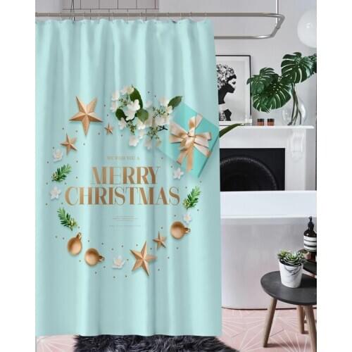 Leaves Flora Pattern Simple Noridc Shower Curtains with Hooks Mint Blue Polyester Bathroom Curtains tenda doccia T301