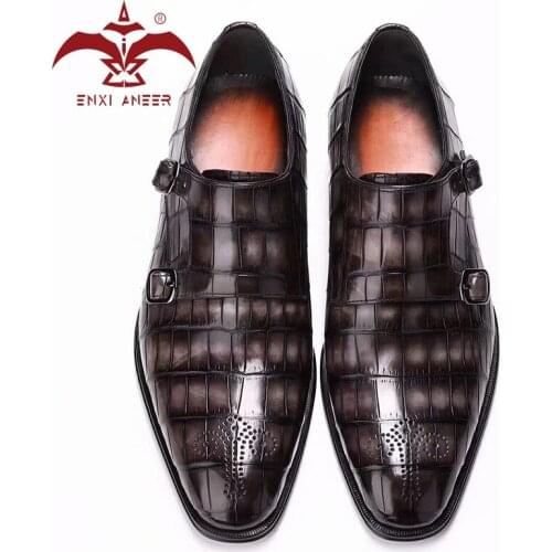 Big Shot Shoes Only 100% Cro Crocodile Leather Shoes Men Monk Shoes Custom Handmade Patina Grey Color Designer Shoes