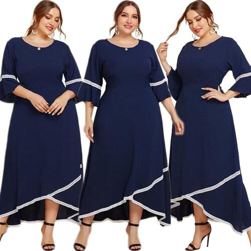 Plus Size Women Long Dress O-neck Muslim Abaya Kaftan Flare Sleeve Spring Summer Islamic Irregularity Maxi Dresses Gown Vestido