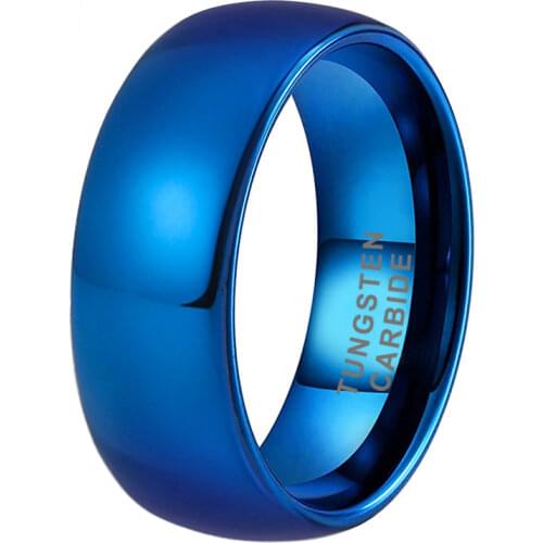 Blue Wedding Band 6mm 8mm Men Women Tungsten Couple Engagement Rings Dome Band High Polished Comfort Fit