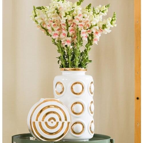 Light Luxury Golden Rim Vase Modern and Simple Dried Flower Ceramic Vase Home Decoration Trend