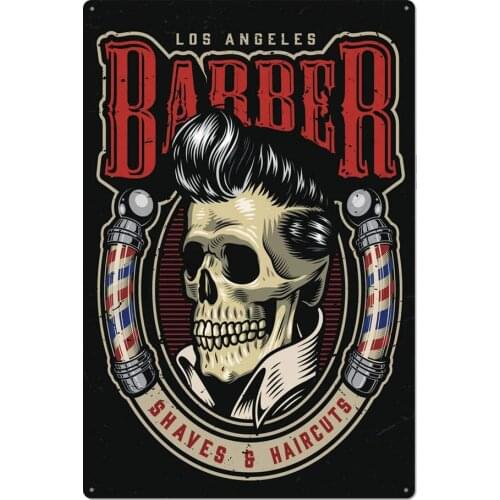 Los Angeles Barber Shop Theme, Shaves & Haircuts Metal Sign for Salon & Barbershop Decor 12" x 8"