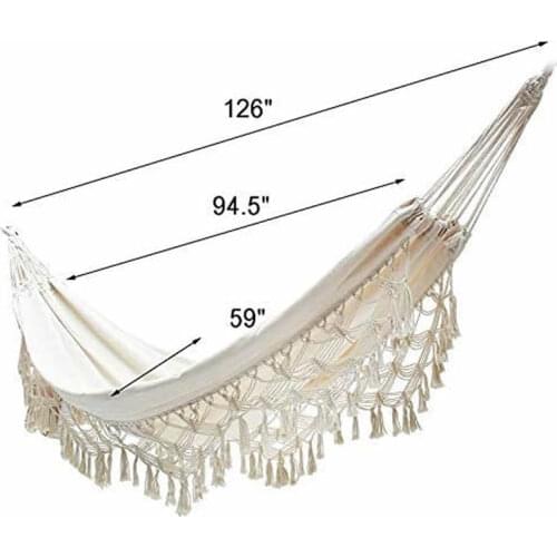 Outdoor Hammock with Macrame Fringe for 2 Persons,Double Boho Hammocks with Tassels for Outside,Porch,Garden,Patio,Backyard