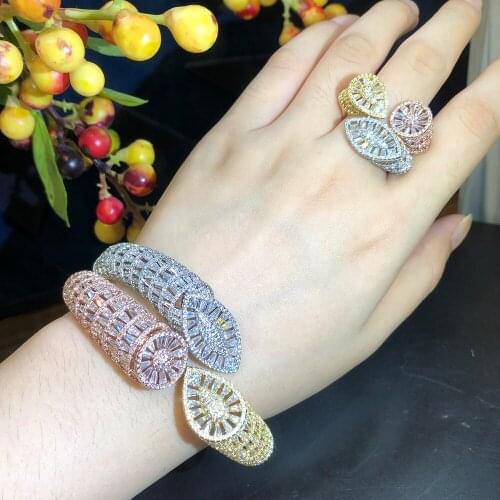 Kellybola Jewelry Dubai India Nigeria Luxury High Quality Full Cubic Zirconia Bracelet Ring Set Bridal Wedding Party Anniversary